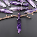 Natural Purple Amethyst Sword Pendant Drilled Focal Gemstone Bead
