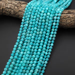 AAA Faceted Natural Sea Blue Peruvian Amazonite 6mm Round Beads 15.5" Strand
