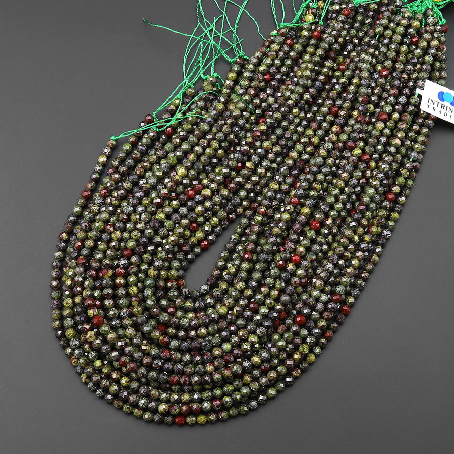 Faceted Natural Dragon Blood Jasper 4mm Round Beads Earthy Red Green Stone 15.5" Strand