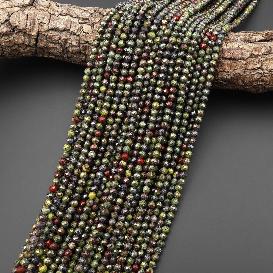 Faceted Natural Dragon Blood Jasper 4mm Round Beads Earthy Red Green Stone 15.5" Strand