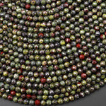 Faceted Natural Dragon Blood Jasper 4mm Round Beads Earthy Red Green Stone 15.5" Strand