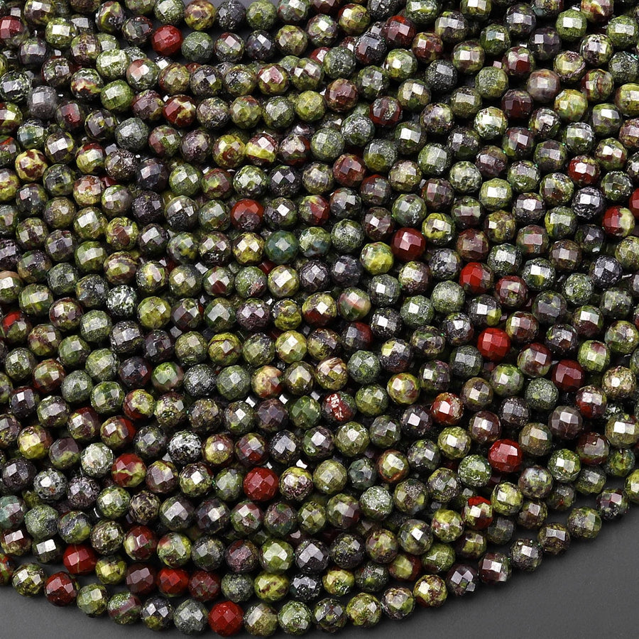 Faceted Natural Dragon Blood Jasper 4mm Round Beads Earthy Red Green Stone 15.5" Strand