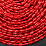 Genuine Red Bamboo Coral Thin Long Drum Rice Barrel Beads 15.5" Strand