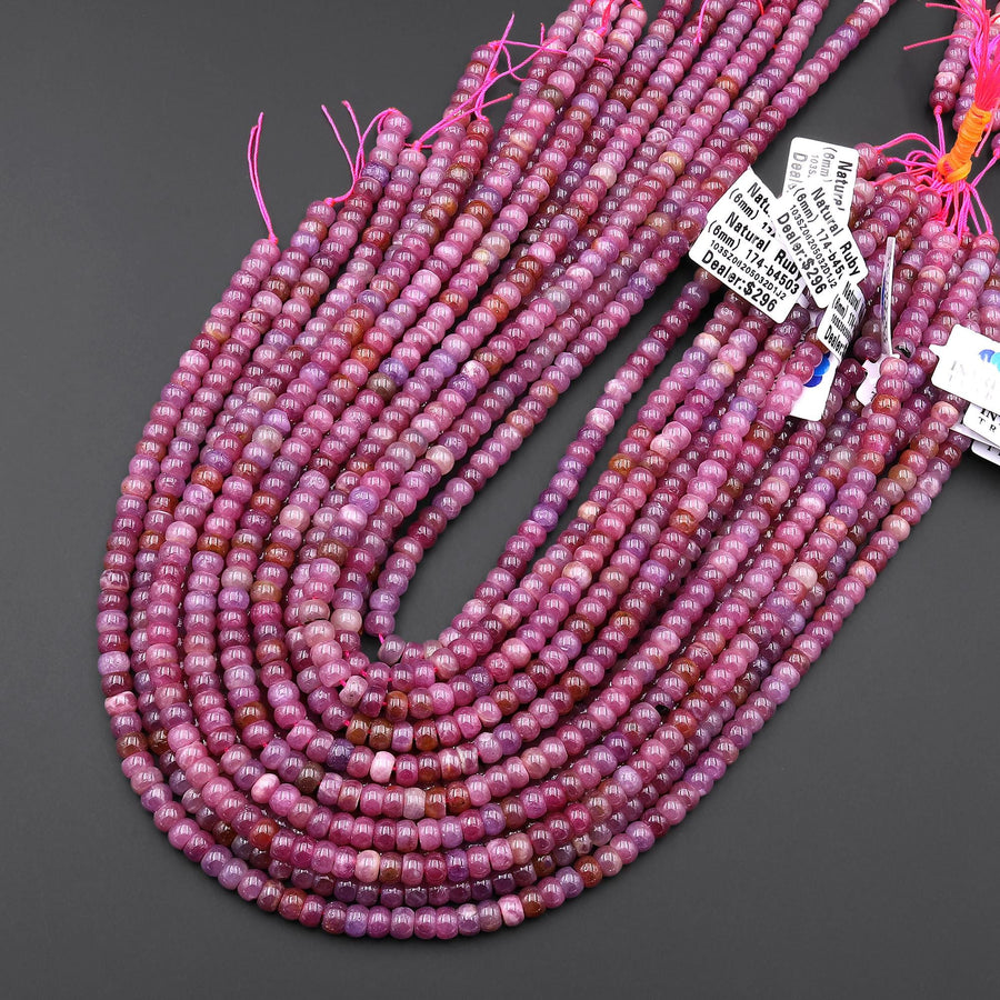 Real Genuine Natural Ruby Gemstone Smooth Rondelle 6mm Beads 15.5" Strand