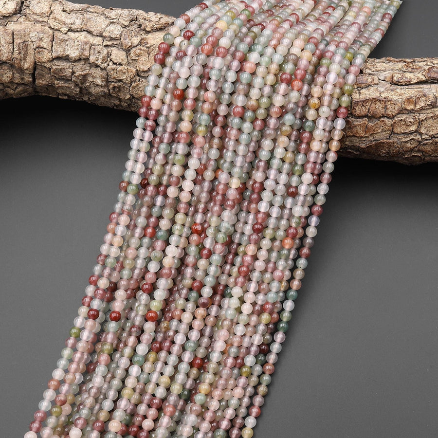 AAA Faceted Natural Rainbow Agate Smooth 2mm 3mm 4mm Round Beads Translucent Pastel Mauve Pink Green Colors 15.5" Strand
