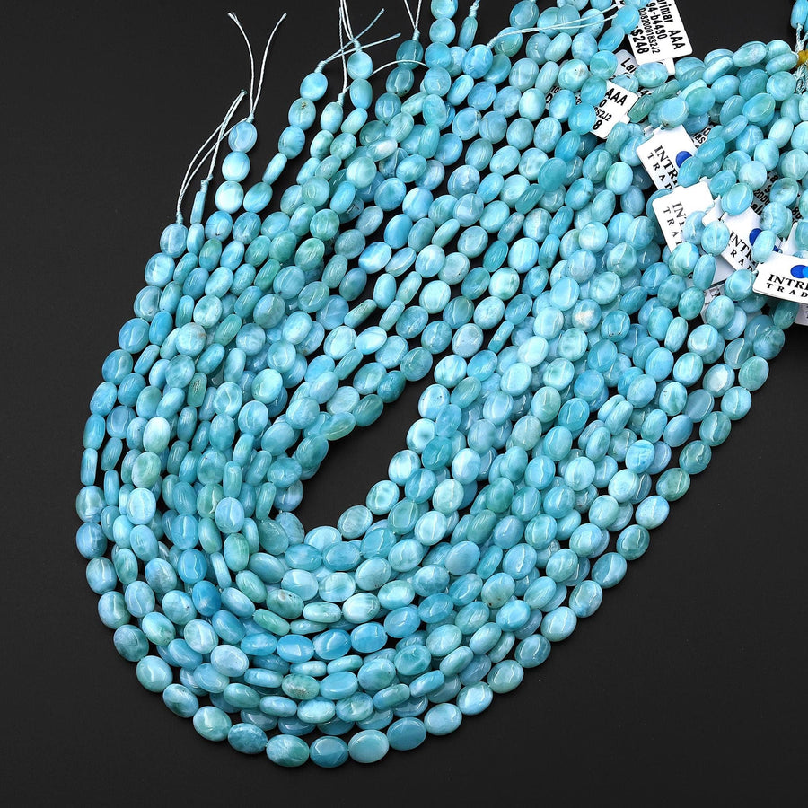 AAA Genuine Natural Blue Larimar 7x9mm Oval Beads From Dominican Republic 15.5" Strand