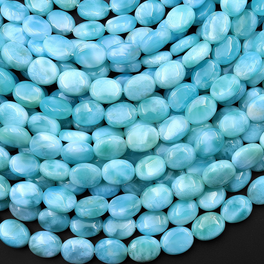 AAA Genuine Natural Blue Larimar 7x9mm Oval Beads From Dominican Republic 15.5" Strand