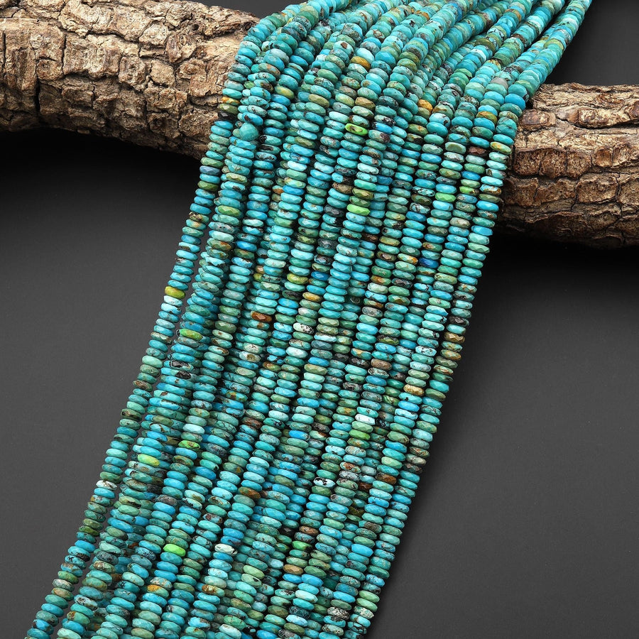 AAA Genuine Natural Blue Green Golden Turquoise 5mm Faceted Thin Rondelle Beads 15.5" Strand