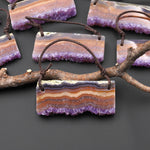 Two 2 Hole Pendant Natural Red Orange Purple Amethyst Stalactite Crystal Pendant Flat Slice Long Rectangle