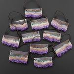 Two 2 Hole Pendant Natural Purple Orange Green Amethyst Stalactite Crystal Pendant Flat Slice Long Rectangle