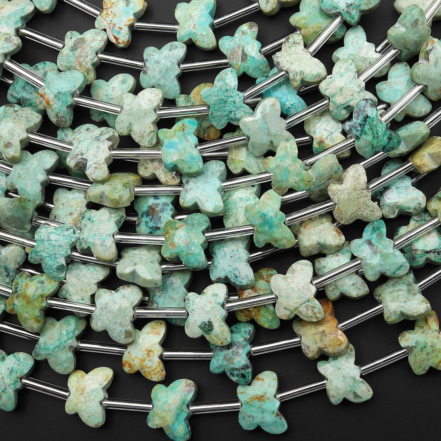 Faceted Natural Peruvian Turquoise Butterfly Beads 10mm Carved Gemstone 15.5" Strand