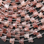 Faceted Natural Strawberry Quartz Butterfly Beads 10mm Carved Gemstone 15.5" Strand