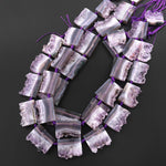 Natural Purple Amethyst Stalactite Slice Pendant Beads Side Drilled Rectangle Gemstone 15.5" Strand B1591
