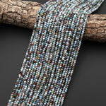 Faceted Natural Blue Larimar W/ Red Iron Matrix 3mm Beads Rondelle Gemstone 15.5" Strand