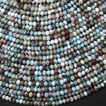 Faceted Natural Blue Larimar W/ Red Iron Matrix 3mm Beads Rondelle Gemstone 15.5" Strand