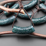 Hand Carved Natural Dark Blue Green Guatemalan Jade Curved Crescent Arc Pendant