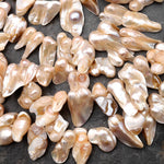 Large Genuine Freshwater Blister Pearl Freeform Top Side Drilled Shimmery Iridescent Peach Pearl 15.5" Strand