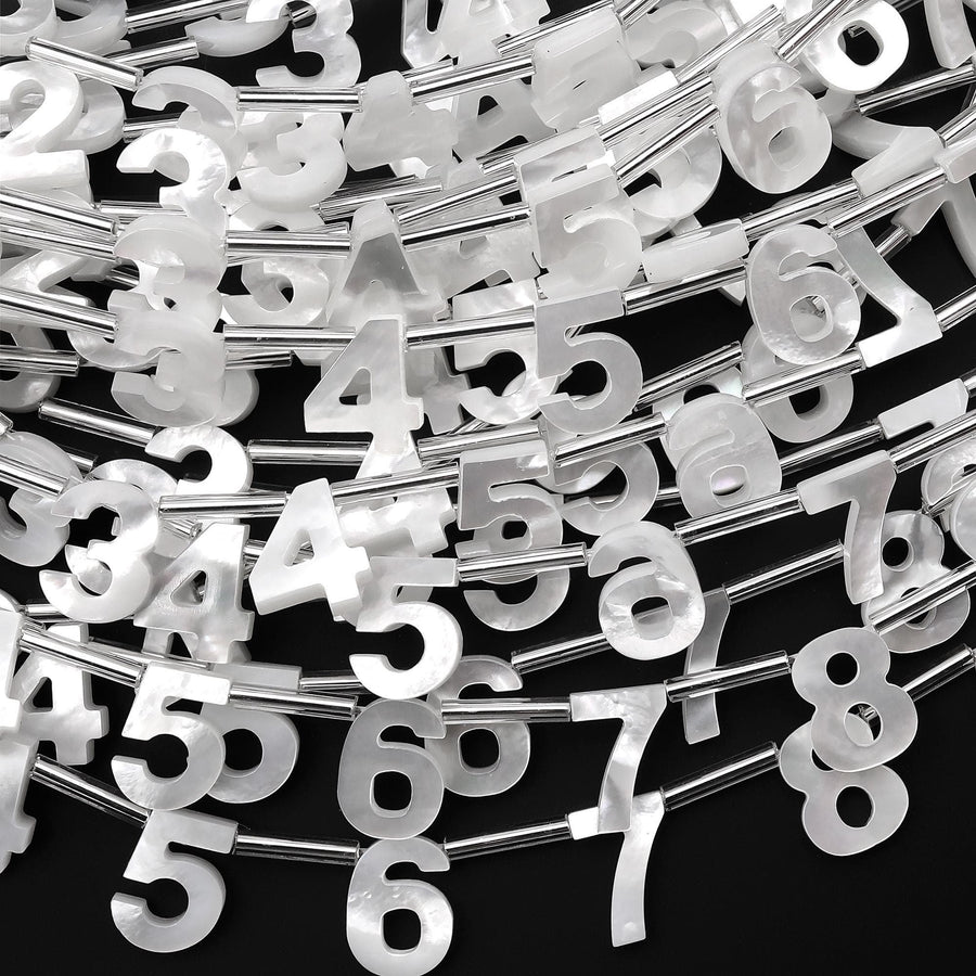 AAA Top Side Drilled Natural White Mother of Pearl Shell Beads 10 Numeric Number Numbers 6" Strand