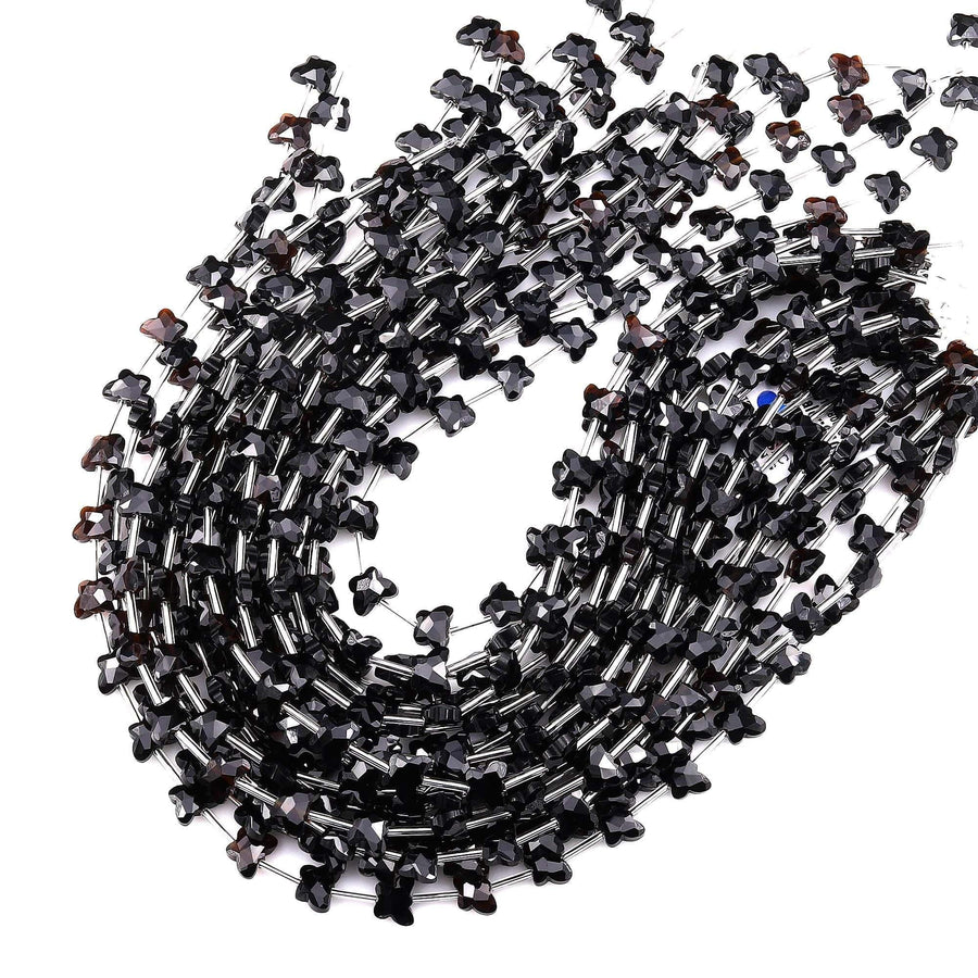 Faceted Natural Black Rainbow Obsidian Butterfly Beads 10mm Carved Gemstone 15.5" Strand