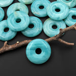 AAA Natural Brazilian Blue Amazonite Donut Pendant 30mm