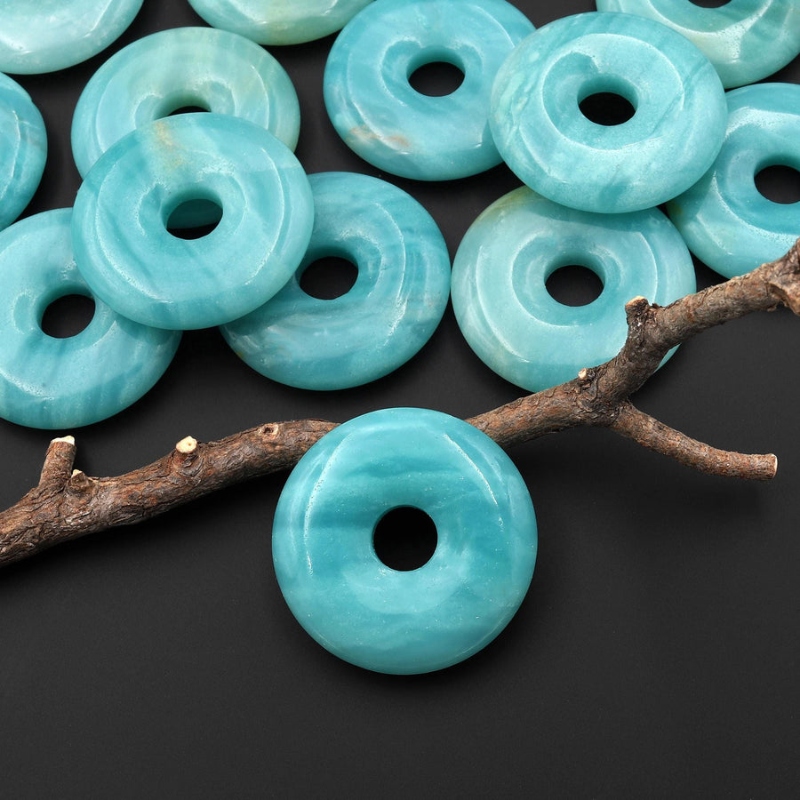 AAA Natural Brazilian Blue Amazonite Donut Pendant 30mm