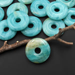 AAA Natural Brazilian Blue Amazonite Donut Pendant 30mm