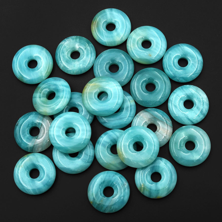 AAA Natural Brazilian Blue Amazonite Donut Pendant 30mm