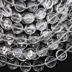AAA Super Clear Real Genuine Natural Rock Crystal Quartz Smooth 12mm Coin Beads 15" Strand