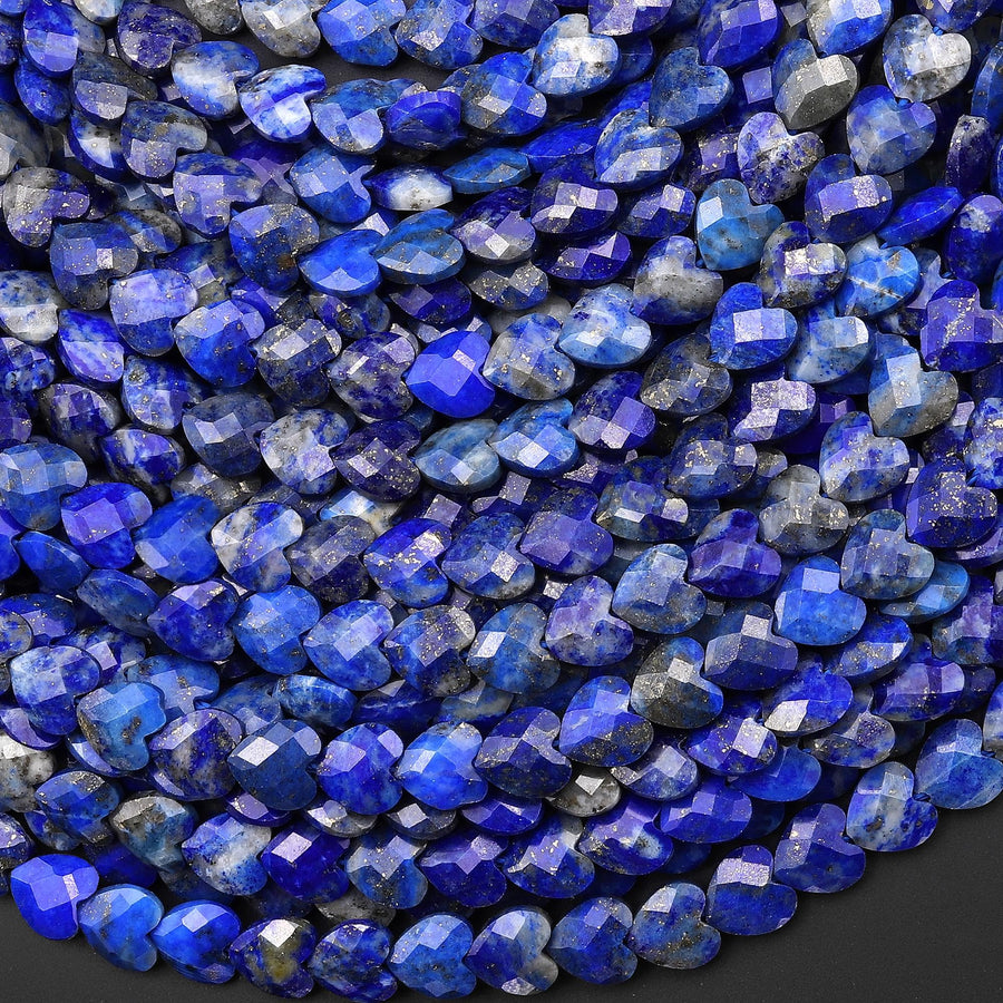 Natural Lapis Faceted Heart Beads 6mm Center Drilled Gemstone 15.5" Strand