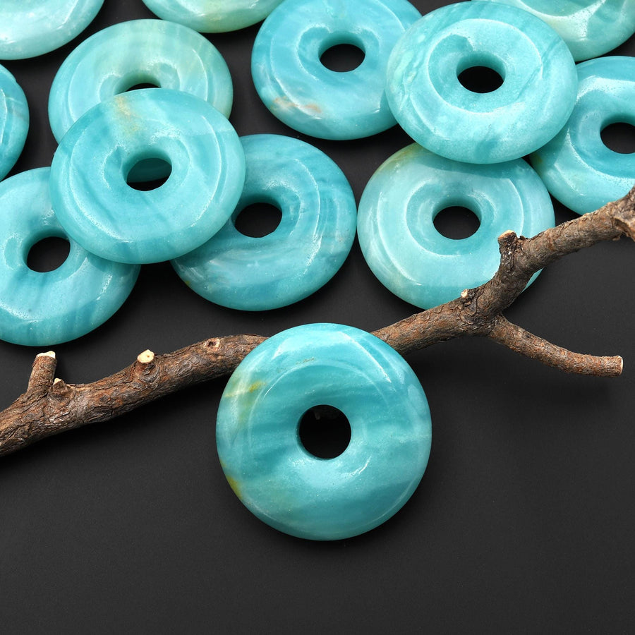 AAA Natural Brazilian Blue Amazonite Donut Pendant 30mm A2