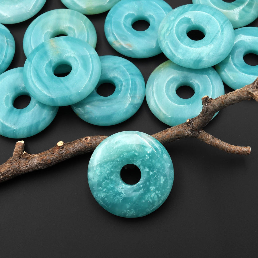AAA Natural Brazilian Blue Amazonite Donut Pendant 30mm A3