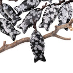 AAA Hand Carved Natural Gemstone Fish Pendant Snowflake Obsidian Moon Gray Black