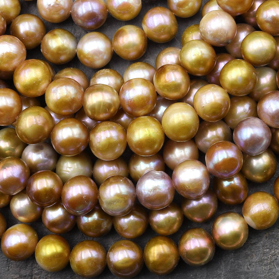 Rare Genuine Natural Mauve Pink Purple Gold Champagne Freshwater Round 10mm Pearl 15.5" Strand