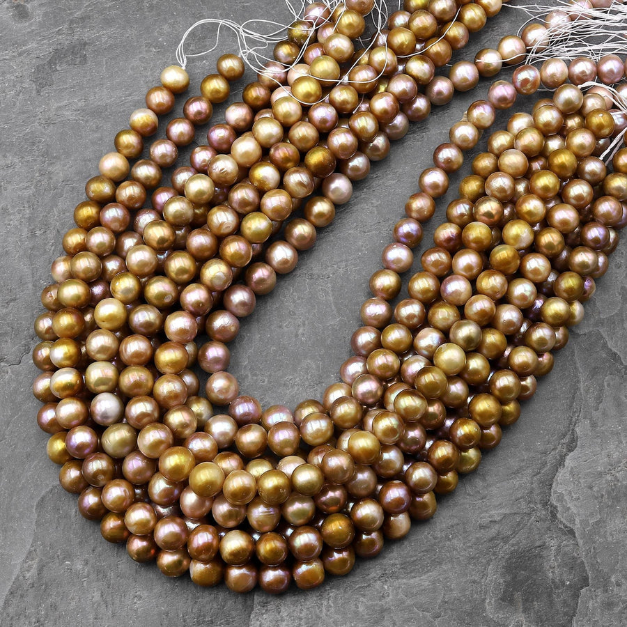 Rare Genuine Natural Mauve Pink Purple Gold Champagne Freshwater Round 10mm Pearl 15.5" Strand