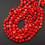AAA Genuine Orange Red Coral Freeform Coin Nugget Beads 15.5" Strand