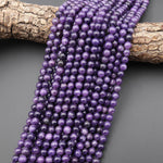 Natural Dark Purple Lepidolite 6mm Smooth Round Beads 15.5" Strand