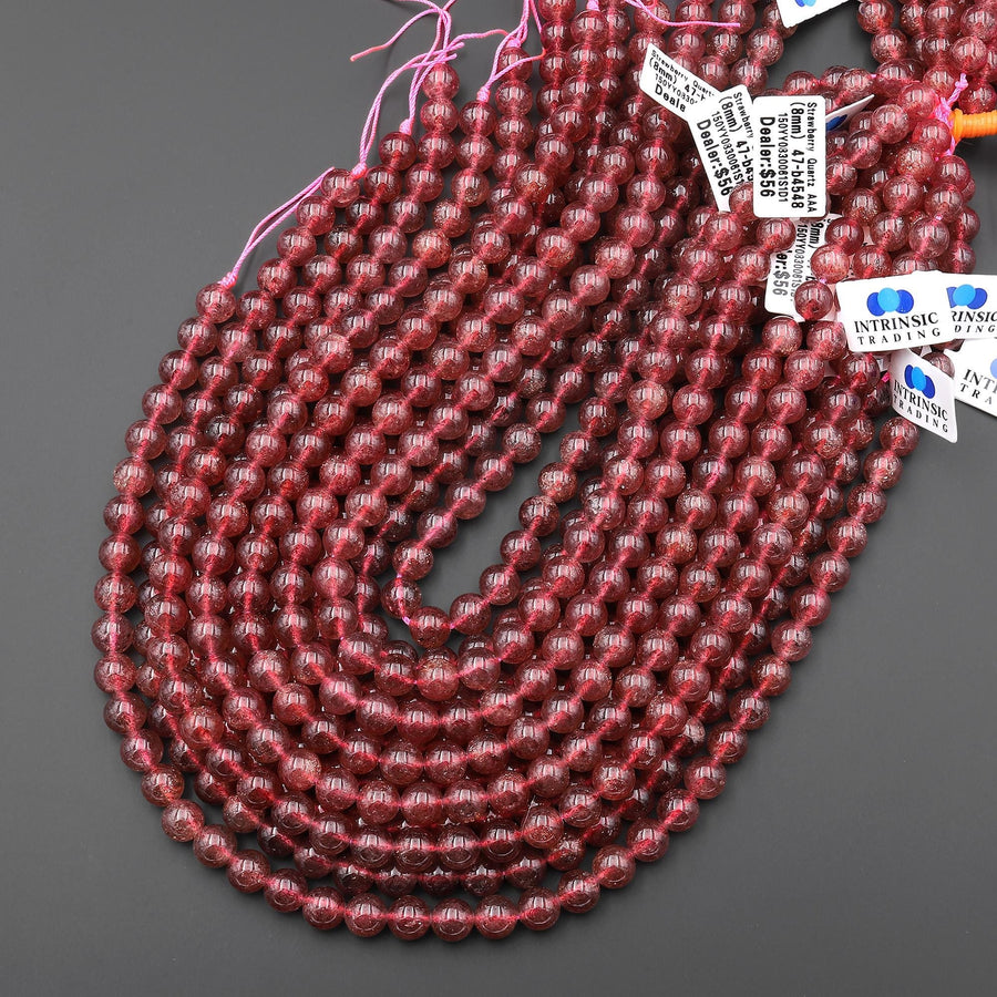AAA Translucent Natural Red Strawberry Quartz 4mm 6mm 8mm Smooth Round Beads From South Africa 15.5" Strand