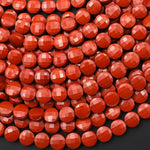 AAA Faceted Natural Red Jasper 6mm 8mm Coin Gemstone Beads 15.5" Strand