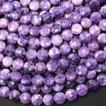 Faceted Natural Lepidolite 6mm 8mm Coin Beads Shimmering Mica Matrix Gemstone 15.5" Strand