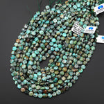 AAA Faceted Natural African Turquoise 6mm 8mm Coin Beads Gemstone 15.5" Strand