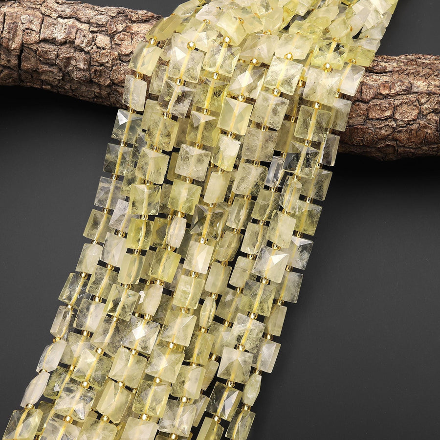 AAA Faceted Natural Lemon Quartz 10mm Square Cushion Beads Gemstone 15" Strand