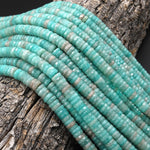 AAA Faceted Natural Sea Blue Peruvian Amazonite Thin Heishi Rondelle Beads 15.5" Strand