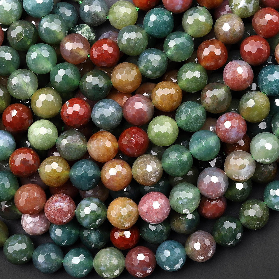 AAA Colorful Translucent Natural Indian Agate 6mm 8mm Faceted Round Gemstone Beads 15.5" Strand