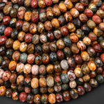 Faceted Natural Red Creek Jasper Bead 8mm Rondelle Earthy Red Green Yellow Brown Multi-color Picasso Jasper 15.5" Strand