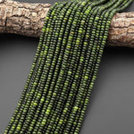Natural Dark Green Russian Jade Beads 4mm Smooth Rondelle 15.5" Strand