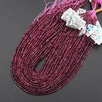 AAA Faceted Natural Dark Red Fuchsia Pink Rubellite Tourmaline 3mm Round Beads Gemstone 15.5" Strand