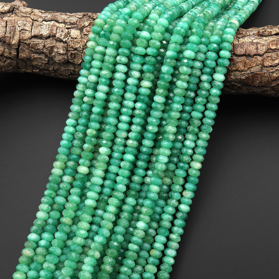 AAA Rare Faceted Natural Emerald Green Mica 6mm Rondelle Beads Gemstone 15.5" Strand