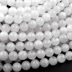 Natural White Jade Smooth Round 4mm 6mm 8mm 10mm Beads 15.5" Strand