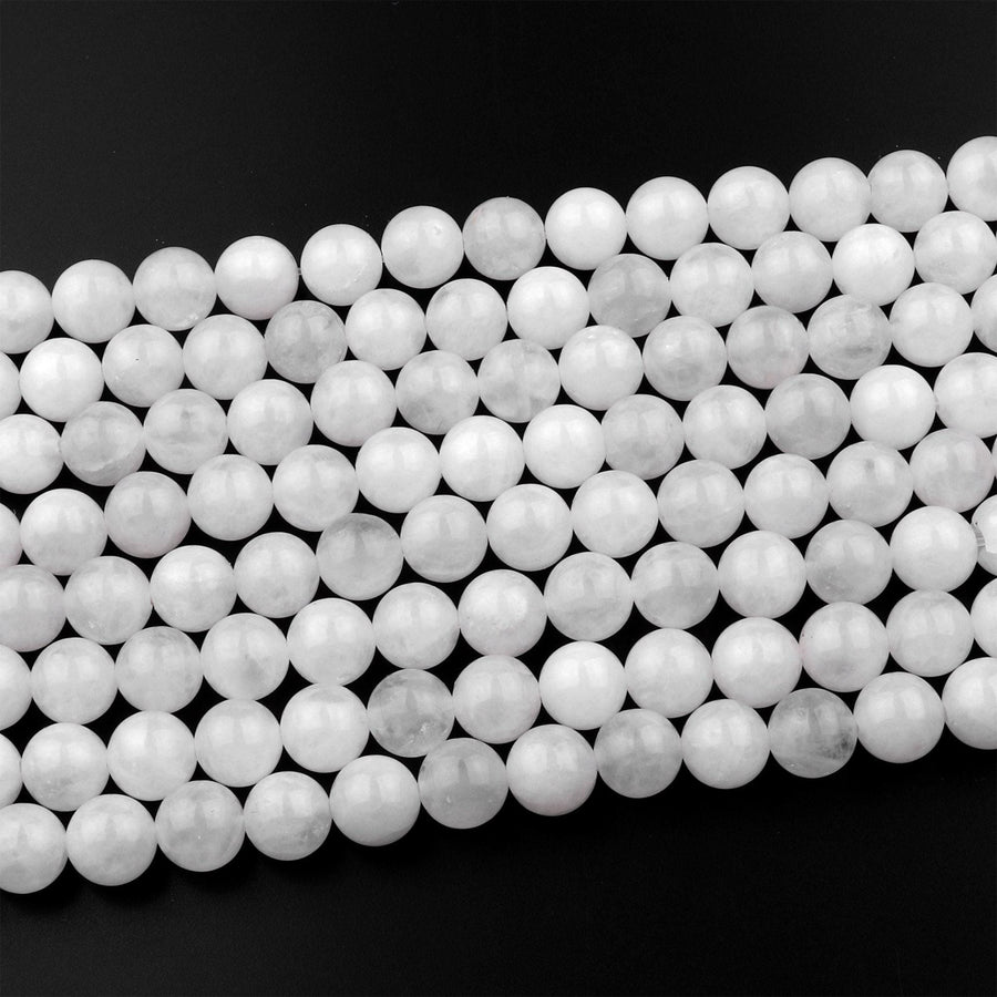 Natural White Jade Smooth Round 4mm 6mm 8mm 10mm Beads 15.5" Strand