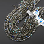AAA Faceted Natural Labradorite Square Cushion Beads 8mm Brilliant Golden Blue Green Flashes Fire 15.5" Strand